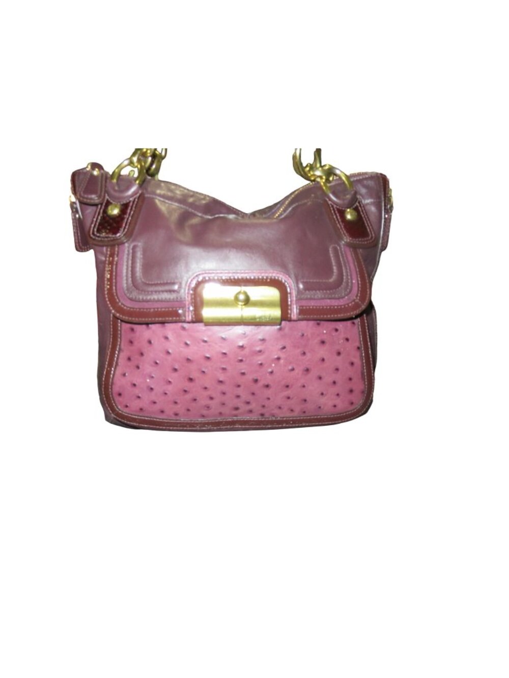 Coach 2011 Kristin Ostrich Embossed Mixed Leather Plum Purple Satchel